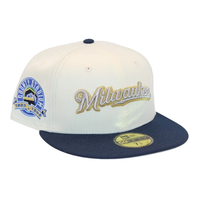 Milwaukee Brewers Cream and Navy "DPM Brothers Pack" County Stadium Patch Green UV New Era 59Fifty Fitted Hat