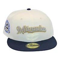 Milwaukee Brewers Cream and Navy "DPM Brothers Pack" County Stadium Patch Green UV New Era 59Fifty Fitted Hat