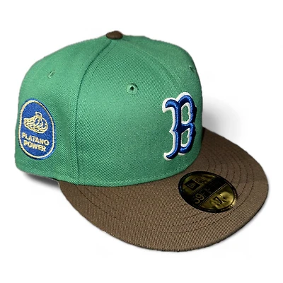 Boston Red Sox Kelly Green and Burnt Wood Platano Power Patch Vegas Gold UV New Era 59FIFTY Fitted Hat