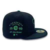 Chicago Cubs All Black with Green 1990 Star Game Patch Gray UV New Era 59FIFTY Fitted Hat