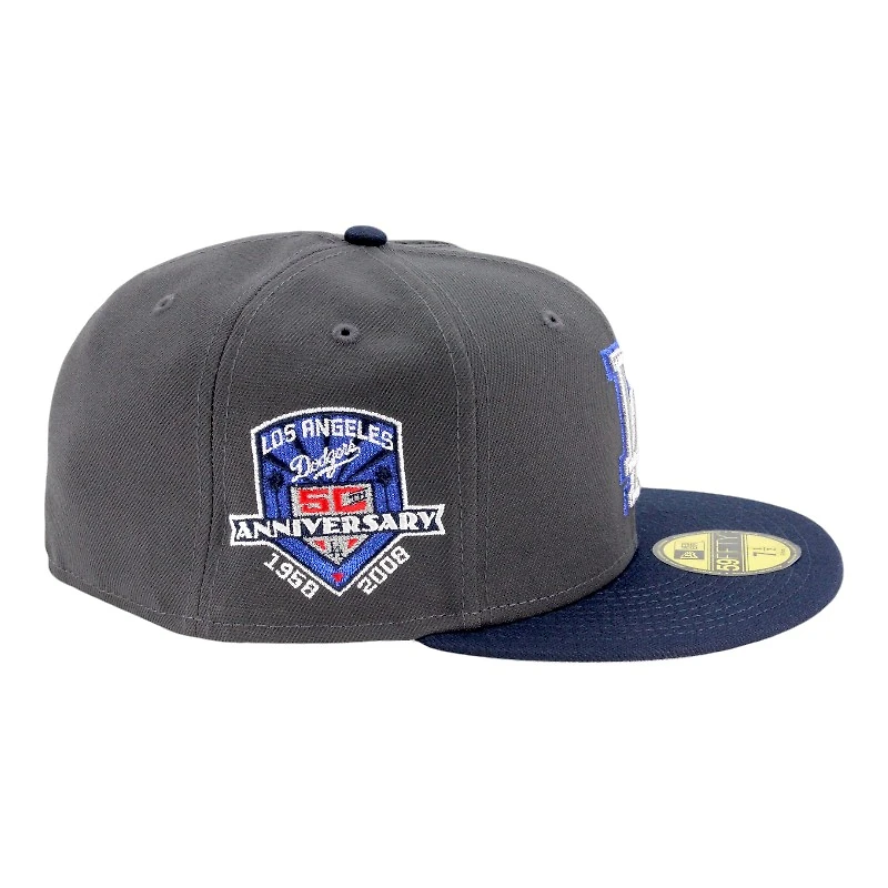 Los Angeles Dodgers Graphite and Navy 50th Anniversary Patch Gray UV New Era 59FIFTY Fitted Hat