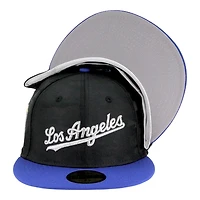 Los Angeles Dodgers Black Camo and Blue Script 60th Anniversary Patch Gray UV New Era 59FIFTY Fitted Hat