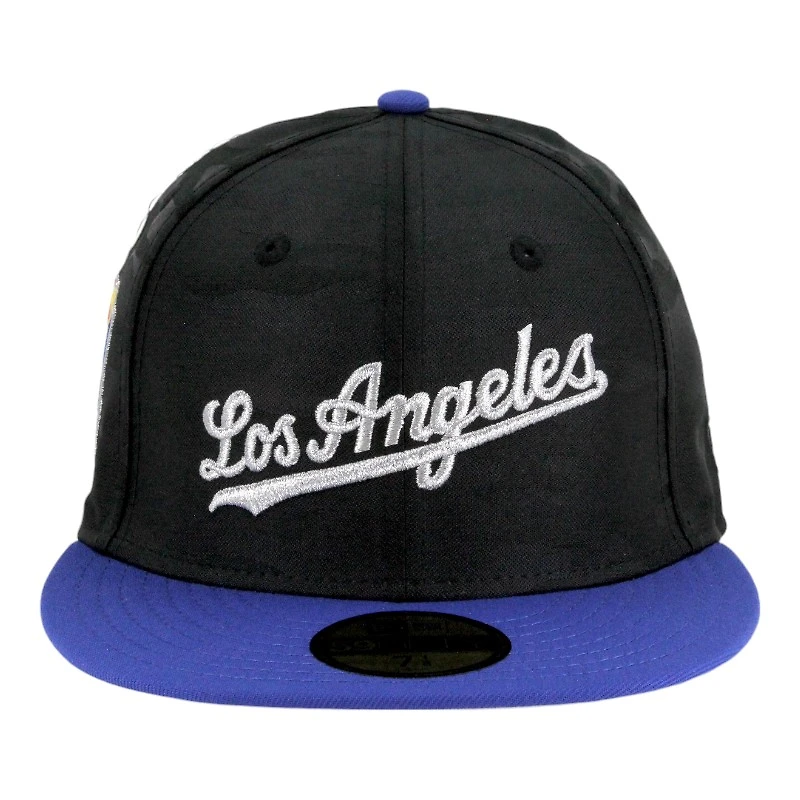 Los Angeles Dodgers Black Camo and Blue Script 60th Anniversary Patch Gray UV New Era 59FIFTY Fitted Hat