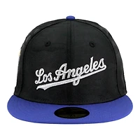 Los Angeles Dodgers Black Camo and Blue Script 60th Anniversary Patch Gray UV New Era 59FIFTY Fitted Hat