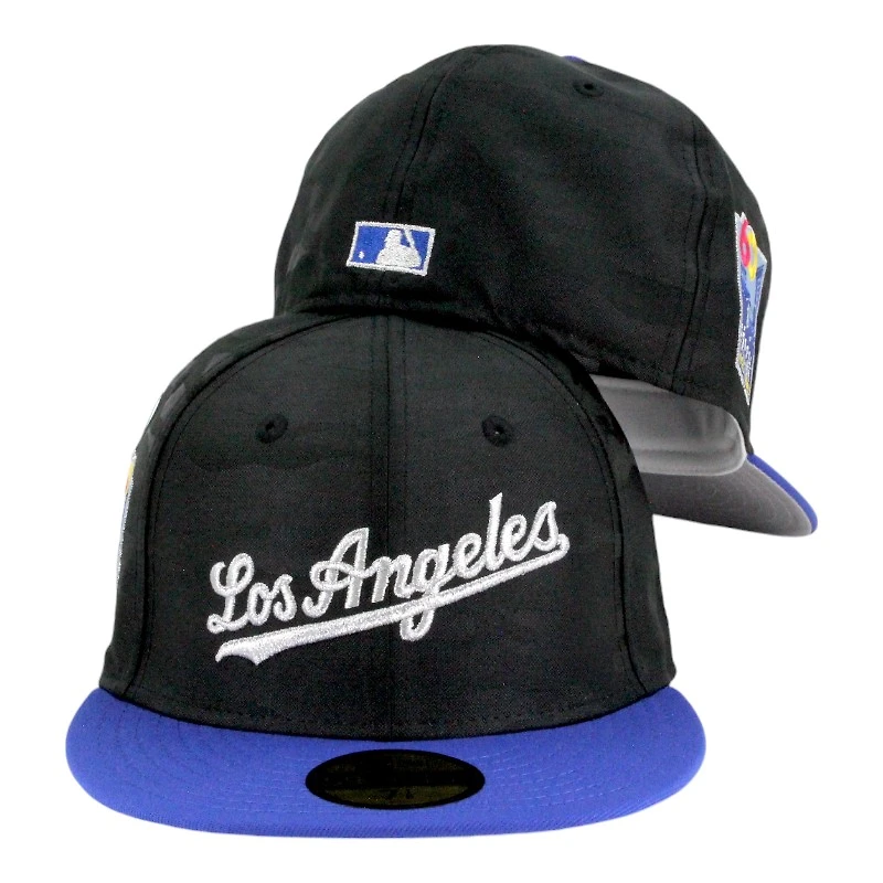 Los Angeles Dodgers Black Camo and Blue Script 60th Anniversary Patch Gray UV New Era 59FIFTY Fitted Hat