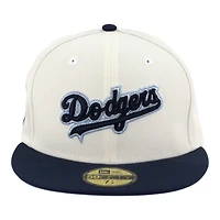 Los Angeles Dodgers Chrome and Navy Script 100th Anniversary Patch Icy Blue UV New Era 59FIFTY Fitted Hat
