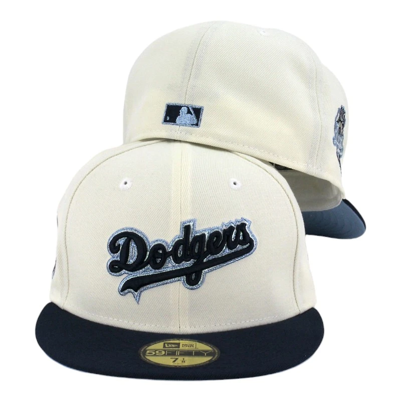 Los Angeles Dodgers Chrome and Navy Script 100th Anniversary Patch Icy Blue UV New Era 59FIFTY Fitted Hat