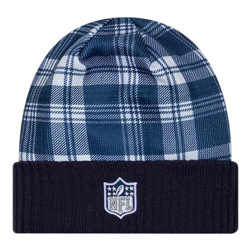 Dallas Cowboys Navy 2024 NFL Sideline Plaid Statement Cuffed Beanie Hat