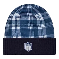 Dallas Cowboys Navy 2024 NFL Sideline Plaid Statement Cuffed Beanie Hat