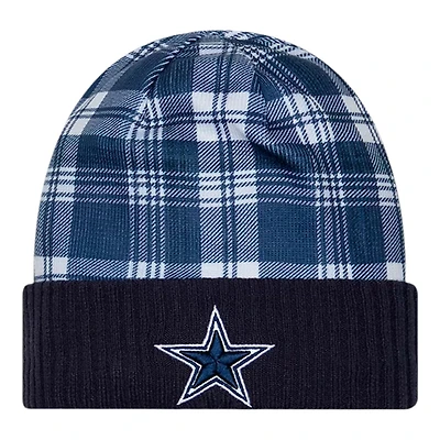 Dallas Cowboys Navy 2024 NFL Sideline Plaid Statement Cuffed Beanie Hat