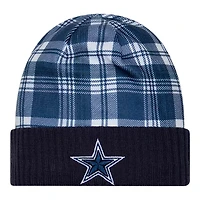 Dallas Cowboys Navy 2024 NFL Sideline Plaid Statement Cuffed Beanie Hat