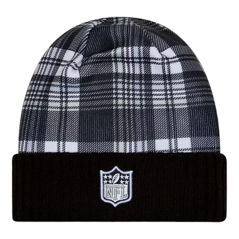 Las Vegas Raiders Black 2024 NFL Sideline Plaid Statement Cuffed Beanie Hat