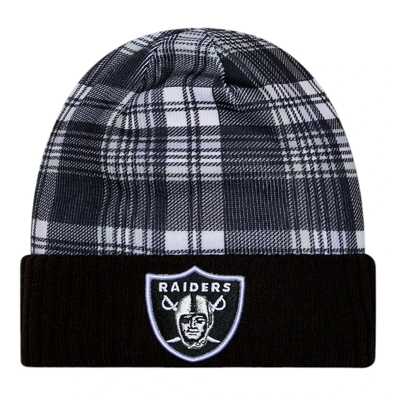 Las Vegas Raiders Black 2024 NFL Sideline Plaid Statement Cuffed Beanie Hat