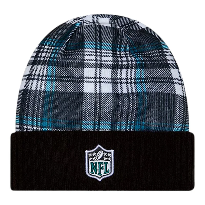 Philadelphia Eagles Black 2024 NFL Sideline Plaid Statement Cuffed Beanie Hat