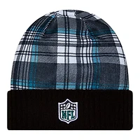 Philadelphia Eagles Black 2024 NFL Sideline Plaid Statement Cuffed Beanie Hat