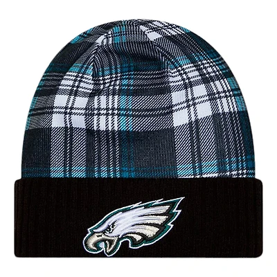Philadelphia Eagles Black 2024 NFL Sideline Plaid Statement Cuffed Beanie Hat
