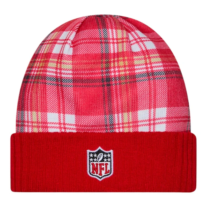 San Francisco 49ers Red 2024 NFL Sideline Plaid Statement Cuffed Beanie Hat