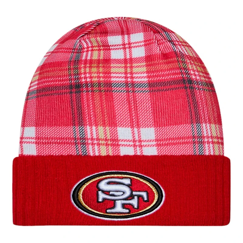 San Francisco 49ers Red 2024 NFL Sideline Plaid Statement Cuffed Beanie Hat