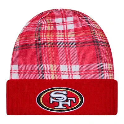 San Francisco 49ers Red 2024 NFL Sideline Plaid Statement Cuffed Beanie Hat