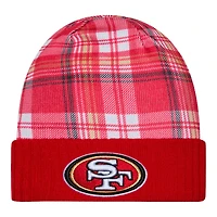 San Francisco 49ers Red 2024 NFL Sideline Plaid Statement Cuffed Beanie Hat
