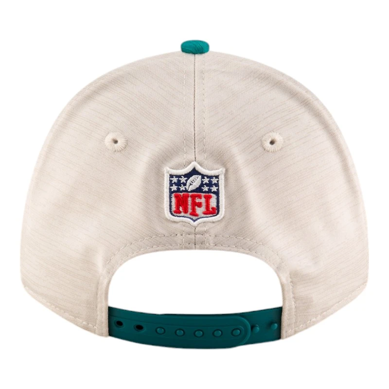 Miami Dolphins 2024 Sideline Historic Stone New Era 9FORTY Adjustable Stretch Snap Hat
