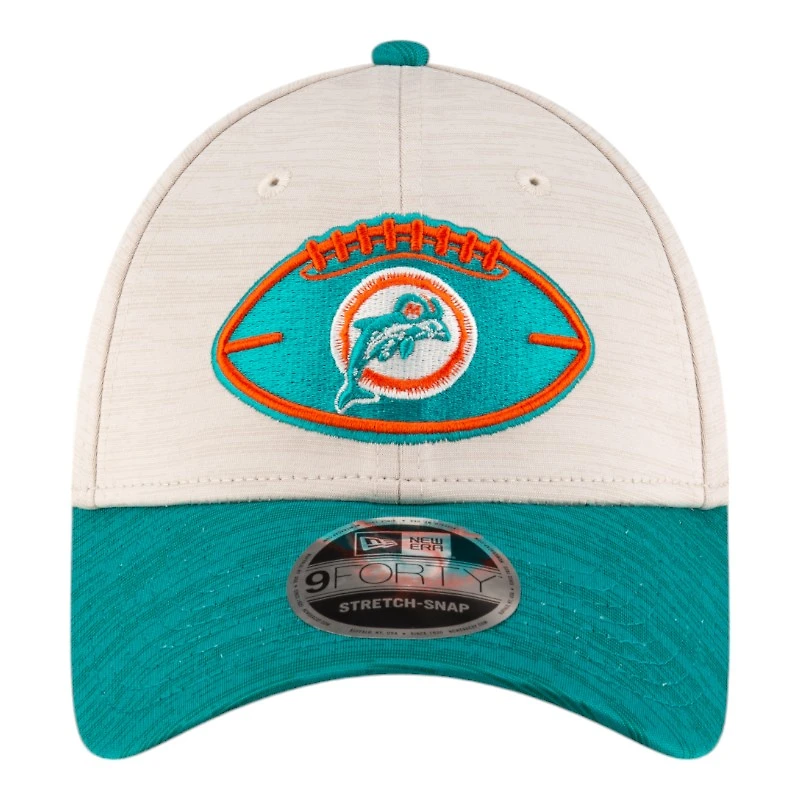 Miami Dolphins 2024 Sideline Historic Stone New Era 9FORTY Adjustable Stretch Snap Hat