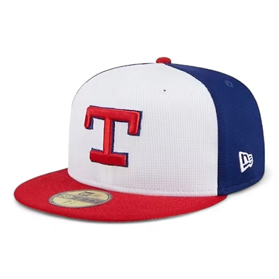 Texas Rangers Red White and Blue 2024 Batting Practice New Era 59FIFTY Fitted Hat