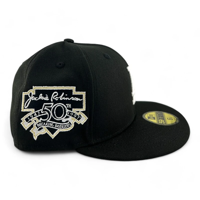 Los Angeles Dodgers Black and White "Breaking Barriers Pack" Jackie Robinson Patch Gray UV New Era 59FIFTY Fitted Hat