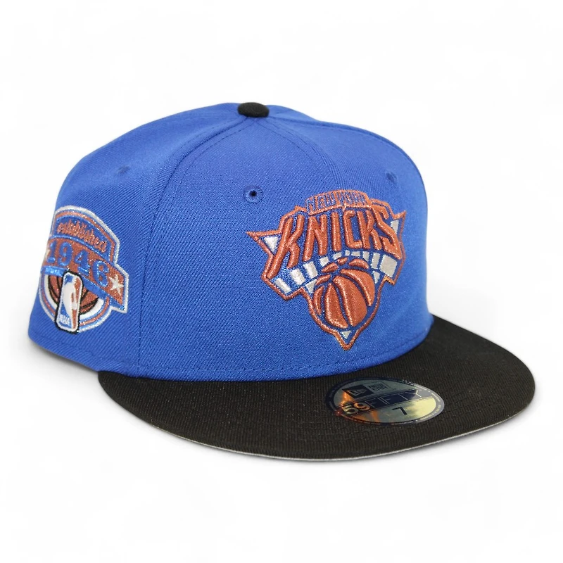 New York Knicks Blue and Black "DPM NBA Pack" Established 1946 Patch Gray UV Era 59Fifty Fitted Hat
