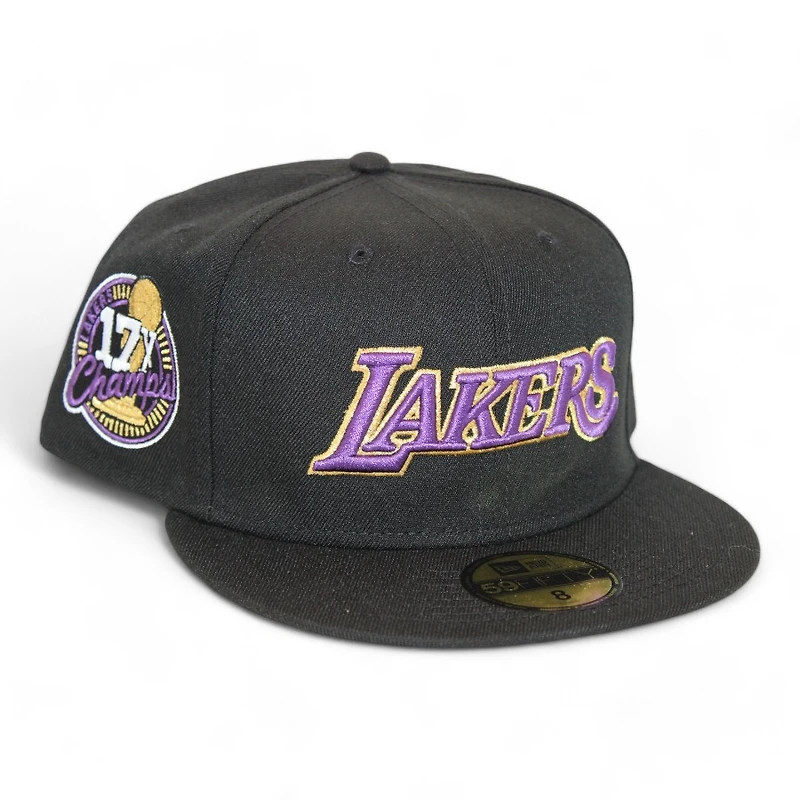 Los Angeles Lakers Black "DPM NBA Pack" 17X Champs Patch Gray UV New Era 59Fifty Fitted Hat
