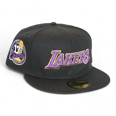 Los Angeles Lakers Black "DPM NBA Pack" 17X Champs Patch Gray UV New Era 59Fifty Fitted Hat