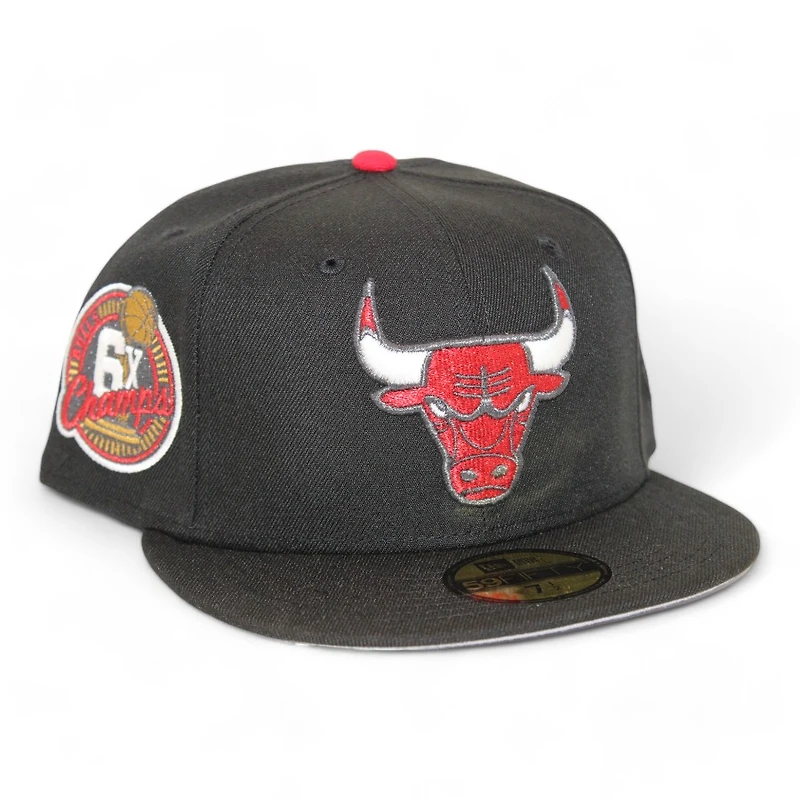 Chicago Bulls Black "DPM NBA Pack" 6X Champs Patch Gray UV New Era 59Fifty Fitted Hat