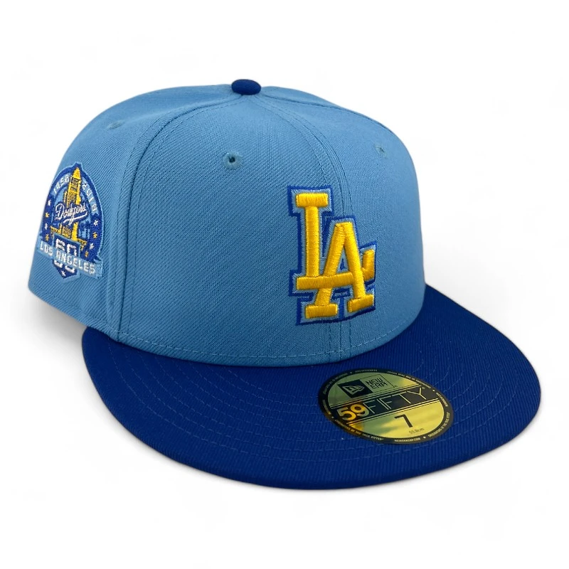 Los Angeles Dodgers Sky Blue and Royal 60th Anniversary Patch Gray UV New Era 59FIFTY Fitted Hat