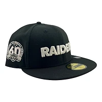 Las Vegas Raiders Black Wordmark 60th Patch Pink UV New Era 59FIFTY Fitted Hat