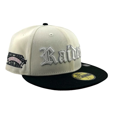 Las Vegas Raiders Chrome and Black Old English SB XVIII Patch Pink UV New Era 59FIFTY Fitted Hat
