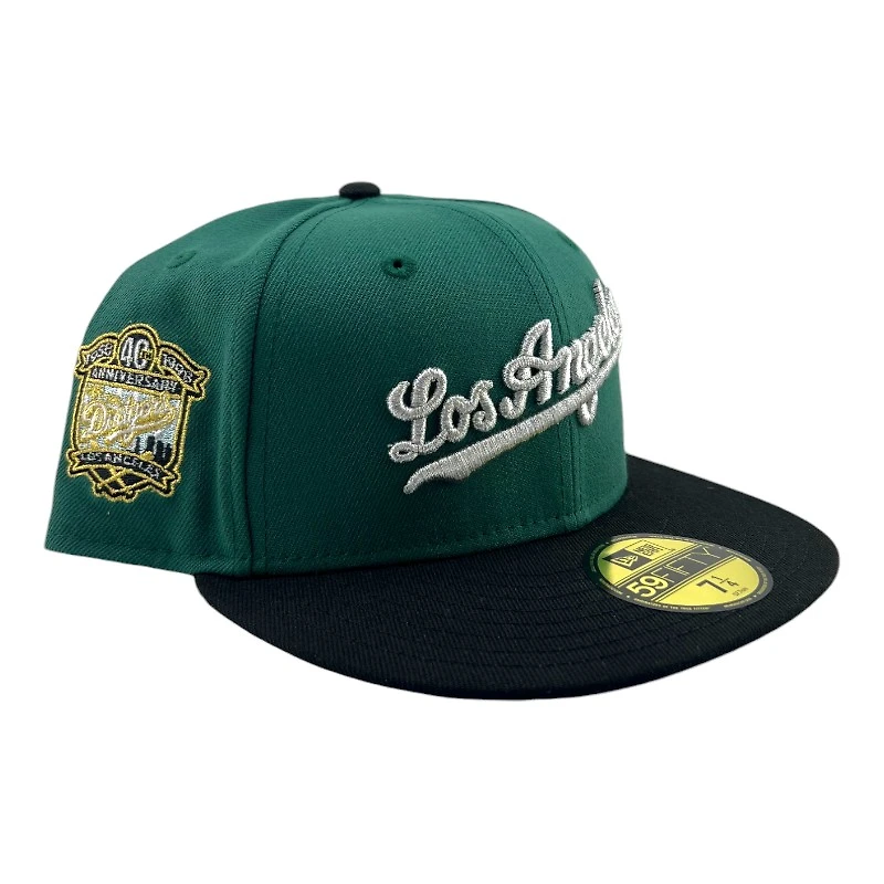 Los Angeles Dodgers Green and Black Script 40th Anniversary Patch Icy UV New Era 59FIFTY Fitted Hat