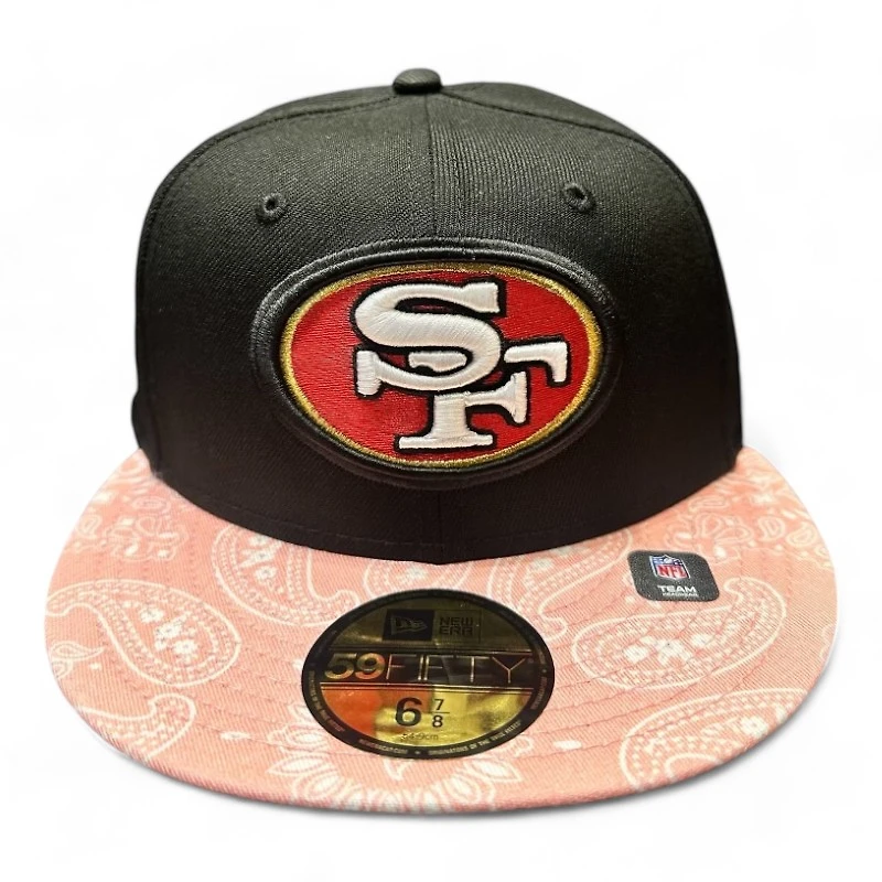 San Francisco 49ers Black and Pink Paisley Pro Bowl Patch UV New Era 59FIFTY Fitted Hat