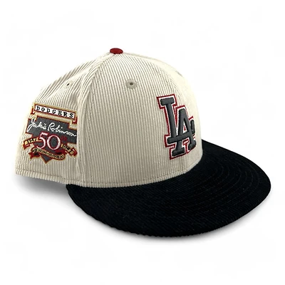 Los Angeles Dodgers Chrome & Black Corduroy Jackie Robinson Patch Red UV New Era 59FIFTY Fitted Hat