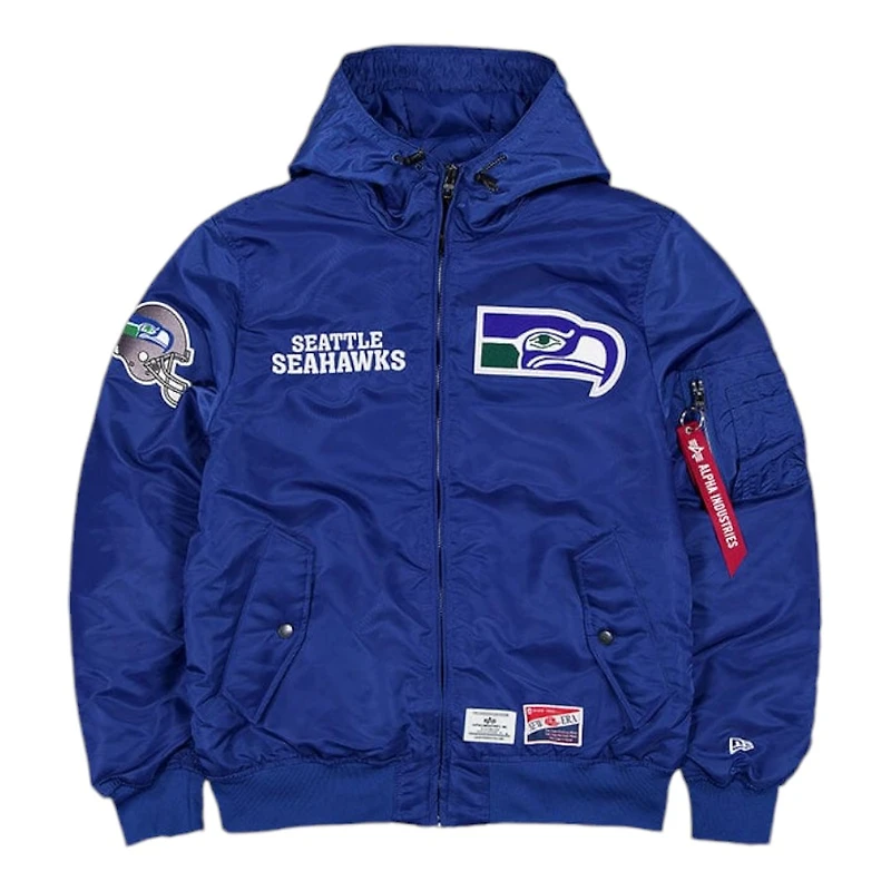 Seattle Seahawks x Alpha Industries New Era Blue L-2B Bomber Jacket