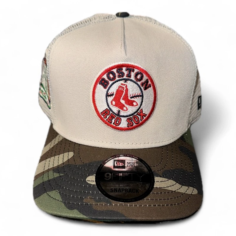 Boston Red Sox Stone and Woodland Camo 1999 ASG Patch Green UV New Era A-Frame Snapback Hat