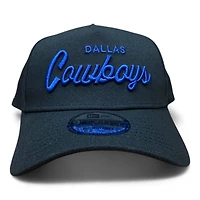 Dallas Cowboys Black and Royal Blue Script Star Patch New Era A-Frame 9FORTY Snapback Hat