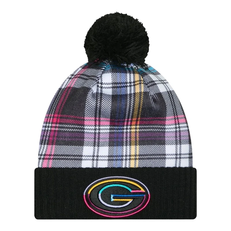 Green Bay Packers Black Plaid 2024 NFL Crucial Catch Cuffed Knit Hat