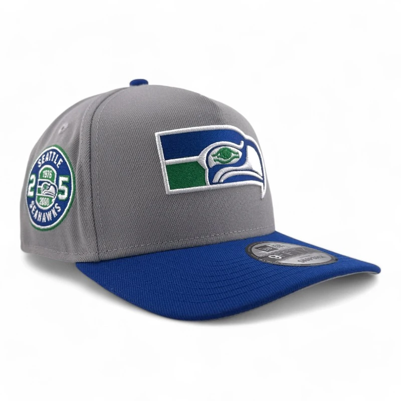 Seattle Seahawks Gray & Blue Retro 25 Seasons Patch Gray UV New Era A-Frame Snapback Hat