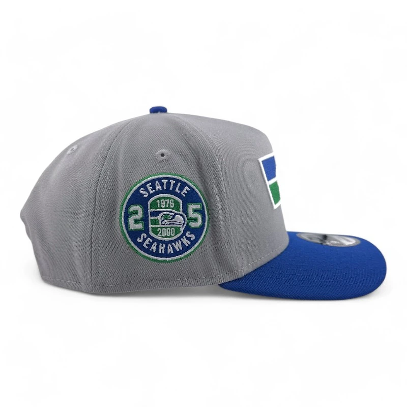 Seattle Seahawks Gray & Blue Retro 25 Seasons Patch Gray UV New Era A-Frame Snapback Hat