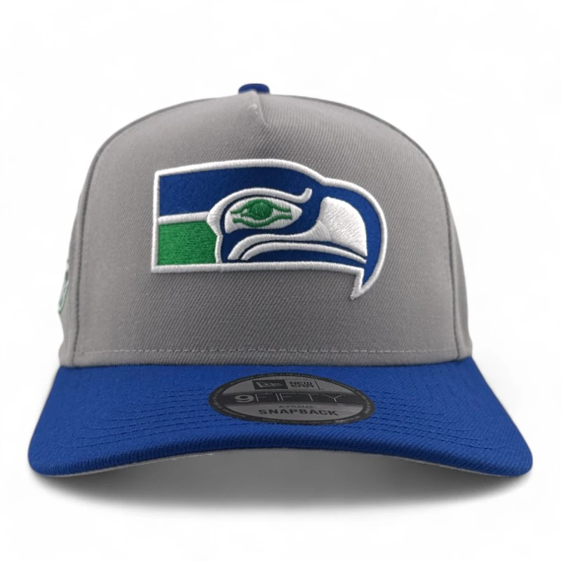 Seattle Seahawks Gray & Blue Retro 25 Seasons Patch Gray UV New Era A-Frame Snapback Hat