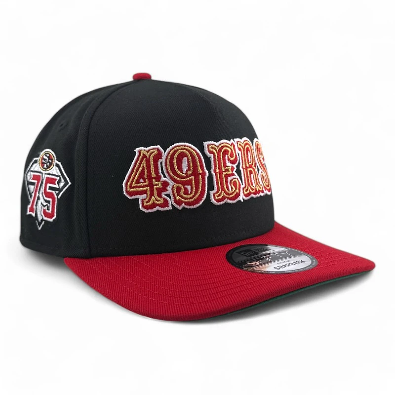 San Francisco 49ers Black & Red 75 Years Patch Green UV New Era A-Frame Snapback Hat