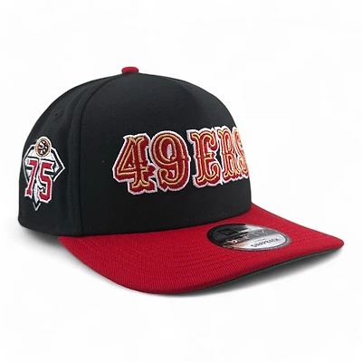 San Francisco 49ers Black & Red 75 Years Patch Green UV New Era A-Frame Snapback Hat