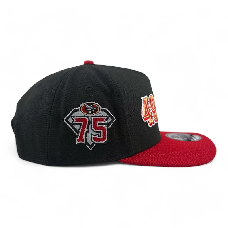 San Francisco 49ers Black & Red 75 Years Patch Green UV New Era A-Frame Snapback Hat