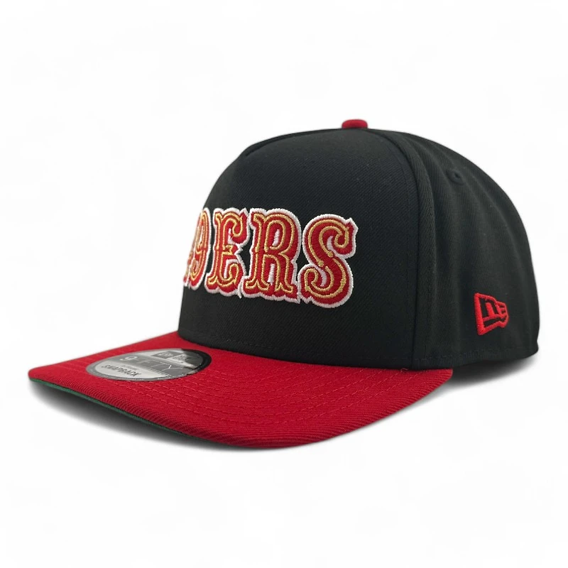 San Francisco 49ers Black & Red 75 Years Patch Green UV New Era A-Frame Snapback Hat