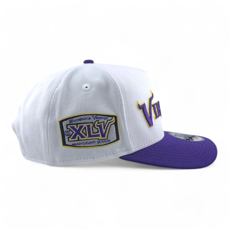 Minnesota Vikings White & Purple XLV 45th Anniversary Season Patch Gray UV New Era A-Frame Snapback Hat